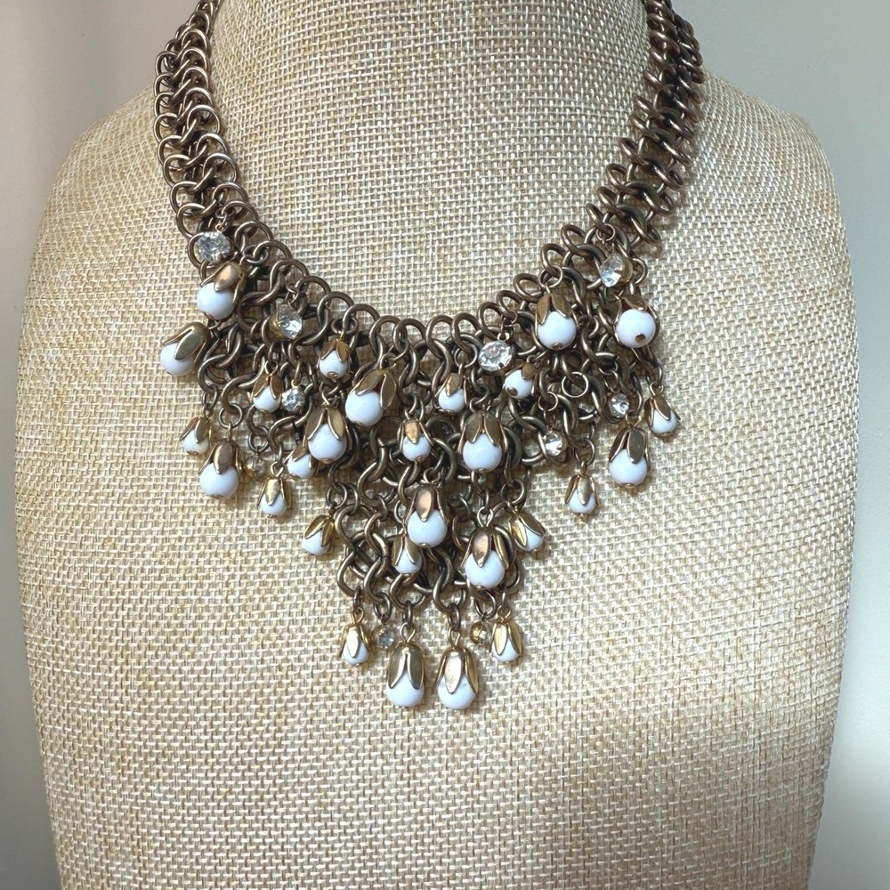 Ann Taylor Statement Floral Bib‎ Necklace Victorian Boho Antique Silver Tone